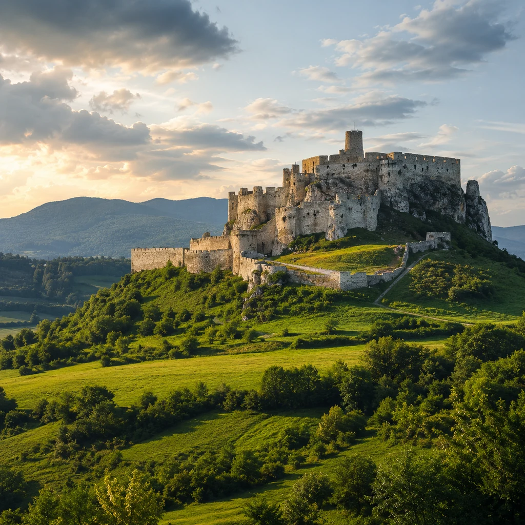 Slovenský hrad nad krajinou, jaskynný vstup a termálny prameň